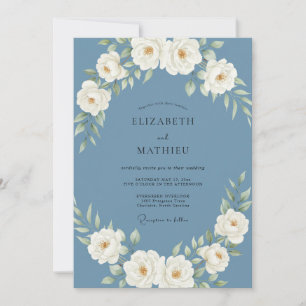 Slate Blue Regal Botanical Wedding Invitation