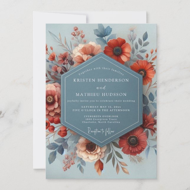 Slate Blue Russet Autumn Wedding Invitation (Front)