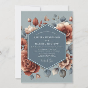 Slate Blue Rust Painterly Wedding Invitation