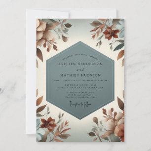 Slate Blue Rustic Bloom Wedding Invitation