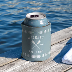 Slate Blue Rustic Oars Personalised Lake House Can Cooler