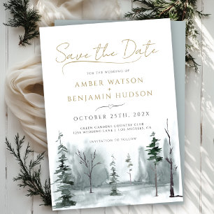 Slate Blue Save The Date WINTER PineForest Minimal Invitation