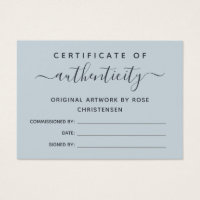 Slate Blue Script Certificate of Authenticity