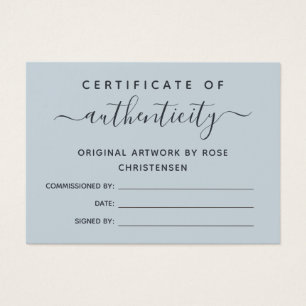 Slate Blue Script Certificate of Authenticity
