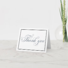 Slate Blue Script Thank You Blank Card