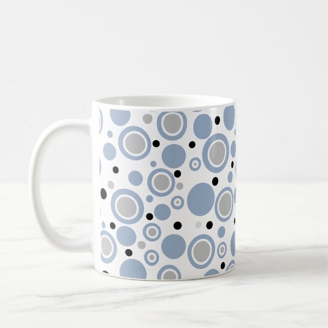 Slate Blue Silver Black Geometric CIrcles Coffee Mug (Left)