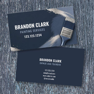 Slate Blue Silver Sweep Brush Design Painting Business Card