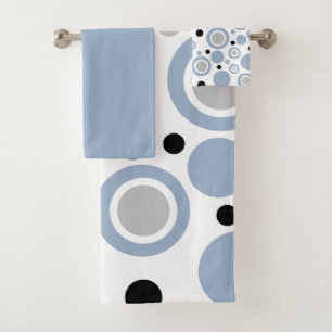 Slate Blue Silver White Geometric Circles Bath Towel Set