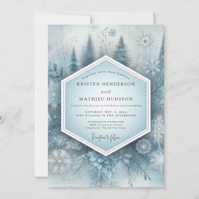 Slate Blue Snowy Forest Wedding Invitation (Front)