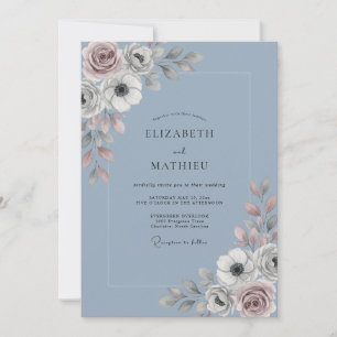 Slate Blue Soft Botanical Wedding Invitation