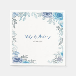 Slate Blue Soft Grey Floral Watercolor Aesthetic Napkin