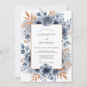 Slate Blue Sophisticated Botanical Wedding Invitation