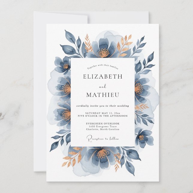 Slate Blue Sophisticated Winter Wedding Invitation (Front)