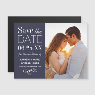 Slate Blue Split Panel Photo Save Date Magnet