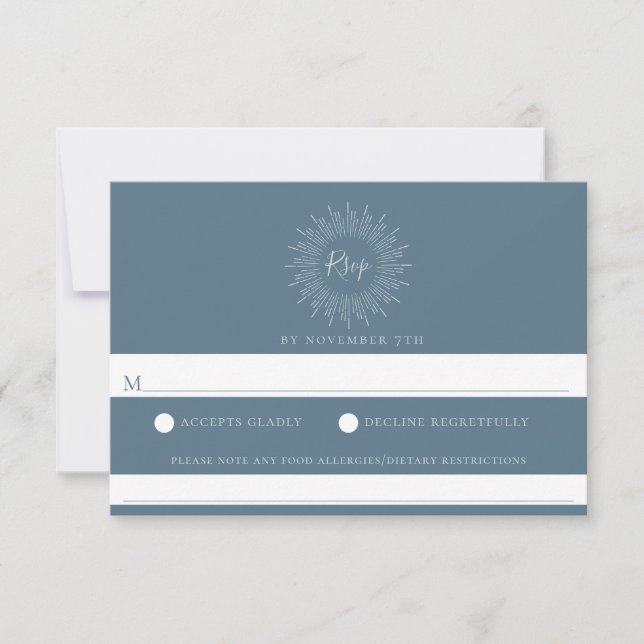 Slate Blue Sunburst Wedding Food Allergy RSVP (Front)
