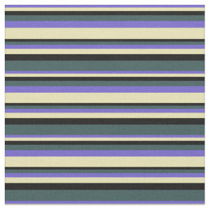 Slate Blue, Tan, Black & Dark Slate Grey Lines Fabric