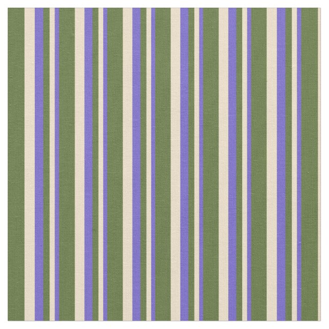 Slate Blue, Tan & Dark Olive Green Coloured Lines Fabric (Close Up)