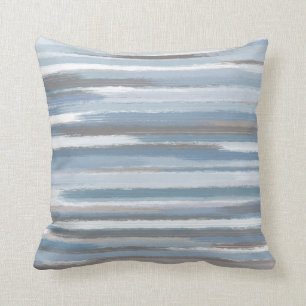 Slate Blue Taupe Abstract Stripes Cushion