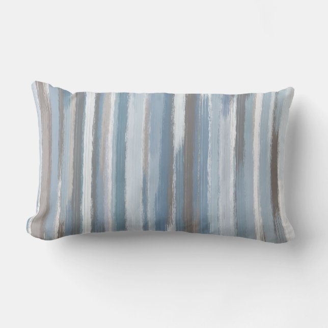 Slate Blue Taupe Abstract Stripes Throw Pillow (Front)