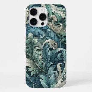 Slate Blue Teal Green Grey Paisley Art Pattern iPhone 16 Pro Max Case