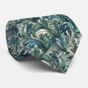 Slate Blue Teal Green Grey Paisley Art Pattern Tie