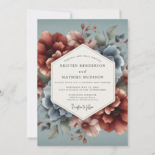 Slate Blue Terra Bloom Wedding Invitation