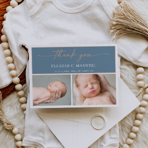 Slate Blue Thank You Photo Baby Announcement Card