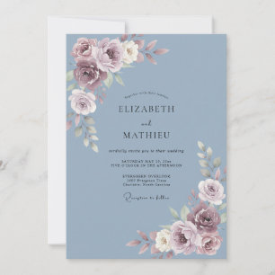 Slate Blue Velvety Winter Wedding Invitation