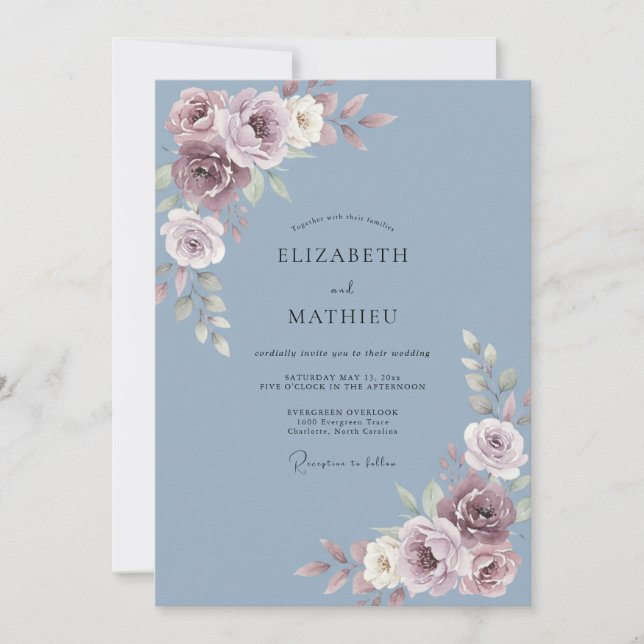 Slate Blue Velvety Winter Wedding Invitation (Front)