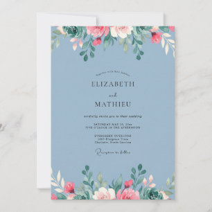 Slate Blue Verdant Bloom Wedding Invitation