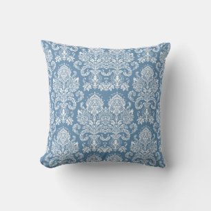 Slate Blue Victorian Damask Cushion