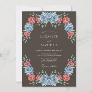Slate Blue Vintage Autumn Wedding Invitation