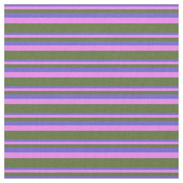Slate Blue, Violet & Dark Olive Green Stripes Fabric (Close Up)