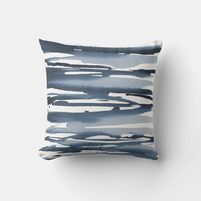 Slate Blue Watercolor Abstract Stripes Cushion (Front)