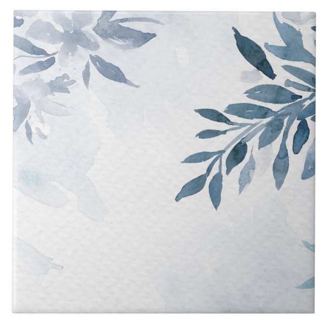 Slate Blue Watercolor Branches Ceramic Tile (Front)