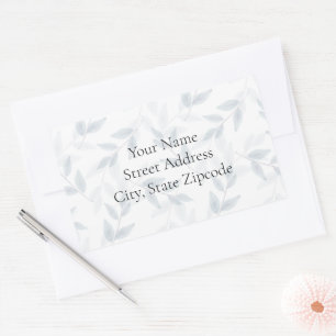 Slate Blue Watercolor Leaves Pattern Labels