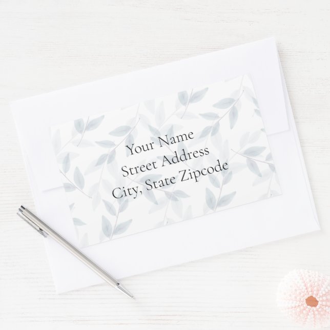 Slate Blue Watercolor Leaves Pattern Labels (Envelope)