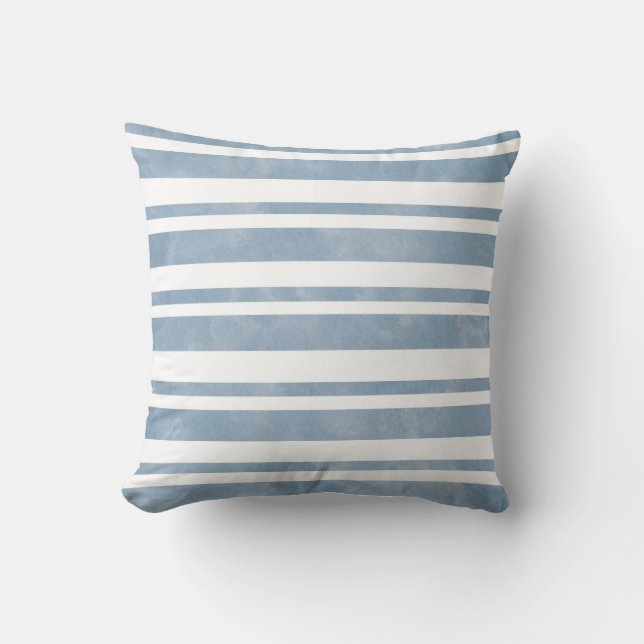 Slate Blue Watercolor Stripes Cushion (Front)