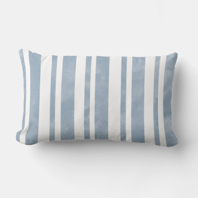 Slate Blue Watercolor Stripes Lumbar Cushion (Front)