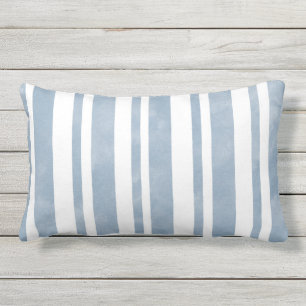 Slate Blue Watercolor Stripes Lumbar Cushion