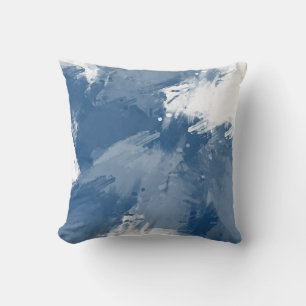 Slate Blue White Modern Abstract Brushstrokes Cushion
