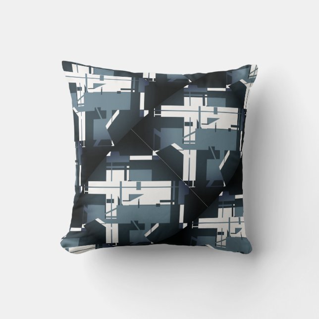 Slate Blue White on Navy Labyrinth Tile Design Cushion (Front)