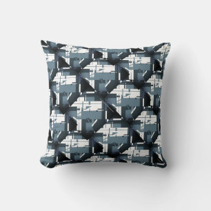 Slate Blue White on Navy Mosaic Small Tile Design Cushion