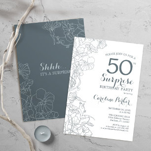Slate Blue White Surprise 50th Birthday Party Invitation