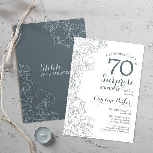 Slate Blue White Surprise 70th Birthday Party Invitation