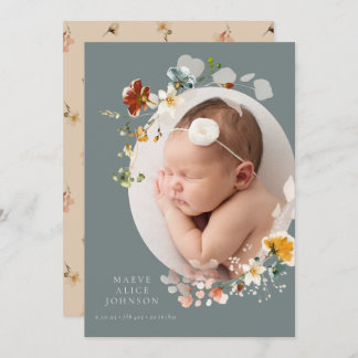 Slate Blue Wildflower Photo Birth Announcement