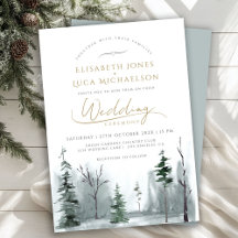 Slate Blue Winter Landscape Pine Woodland Wedding 