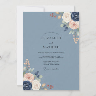 Slate Blush Flower Eucalyptus Wedding Invitation
