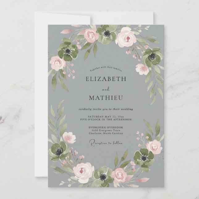 Slate Blush Petal Wedding Invitation (Front)