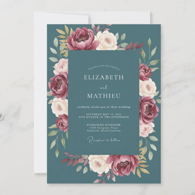 Slate Blush Ranunculus Eucalyptus Wedding Invitation (Front)
